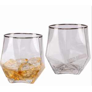 H-D Geometric Double Old Fashion Set, Etched Logos, set of 2