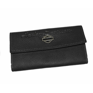 H-D Women's Bling Bar & Shield Clutch Wallet Black Leather