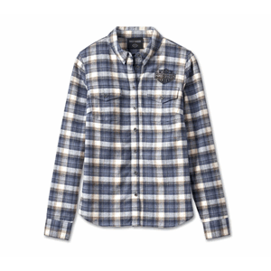 WOMEN'S RETRO CLUB CREW FLANNEL SHIRT - PLAID - COLONY BLUE