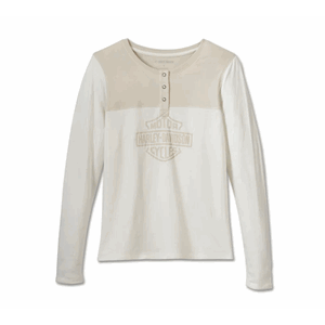 WOMEN'S TIMELESS LONG SLEEVE HENLEY - COLORBLOCK WHITE/GREY