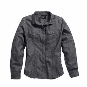 SHIRT 100% COTTON, WOVEN,CHAMBRAY,BLK/GRY