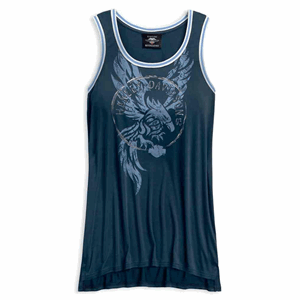 H-D WOMEN'S RINGER NECKLINE TUNIC SLEEVELESS TANK, BLUE