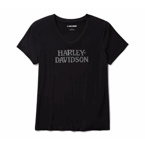 WOMEN'S WILLIE G SKULL BLING V-NECK - HARLEY BLACK
