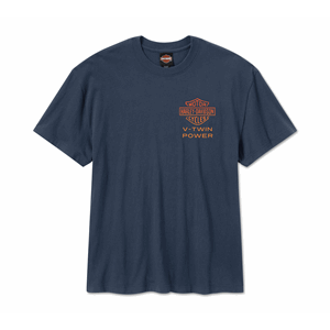 MEN'S H-D ENGINE TWINS SHORT SLEEVE TEE - MOOD INDIGO