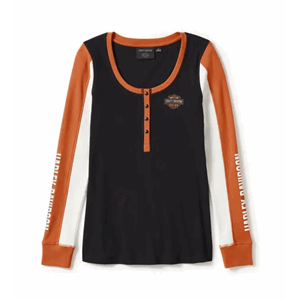 HARLEY-DAVIDSON WOMENS ESSENTIAL HENLEY BLACK/ORANGE