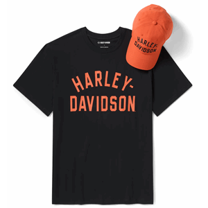 H-D GIFT SET W/RACER FONT HAT & T-SHIRT BLACK