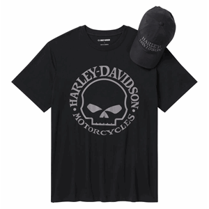 H-D WILLIE G SKULL CAP & T-SHIRT GIFT SET, BLACK