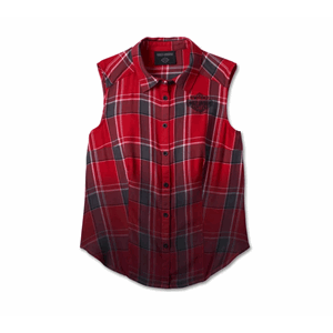 WOMEN'S SIMMERING SLEEVELESS SHIRT - YD PLAID - BOLD RED