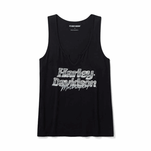 WOMEN'S BLING CHROMATIC NOTCH NECK TANK - HARLEY BLACK