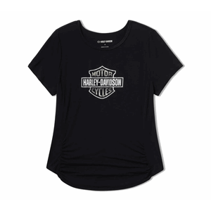 WOMEN'S BEVELED BAR & SHIELD BLING TOP - HARLEY BLACK