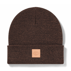 MEN'S FOREVER HARLEY LEATHER PATCH BEANIE - COFFEE