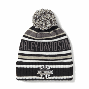 HARLEY-DAVIDSON STRIPE POM BEANIE, BLACK/OFF WHITE