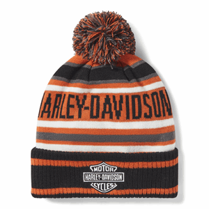 HARLEY-DAVIDSON STRIPE POM BEANIE, ORANGE/BLACK