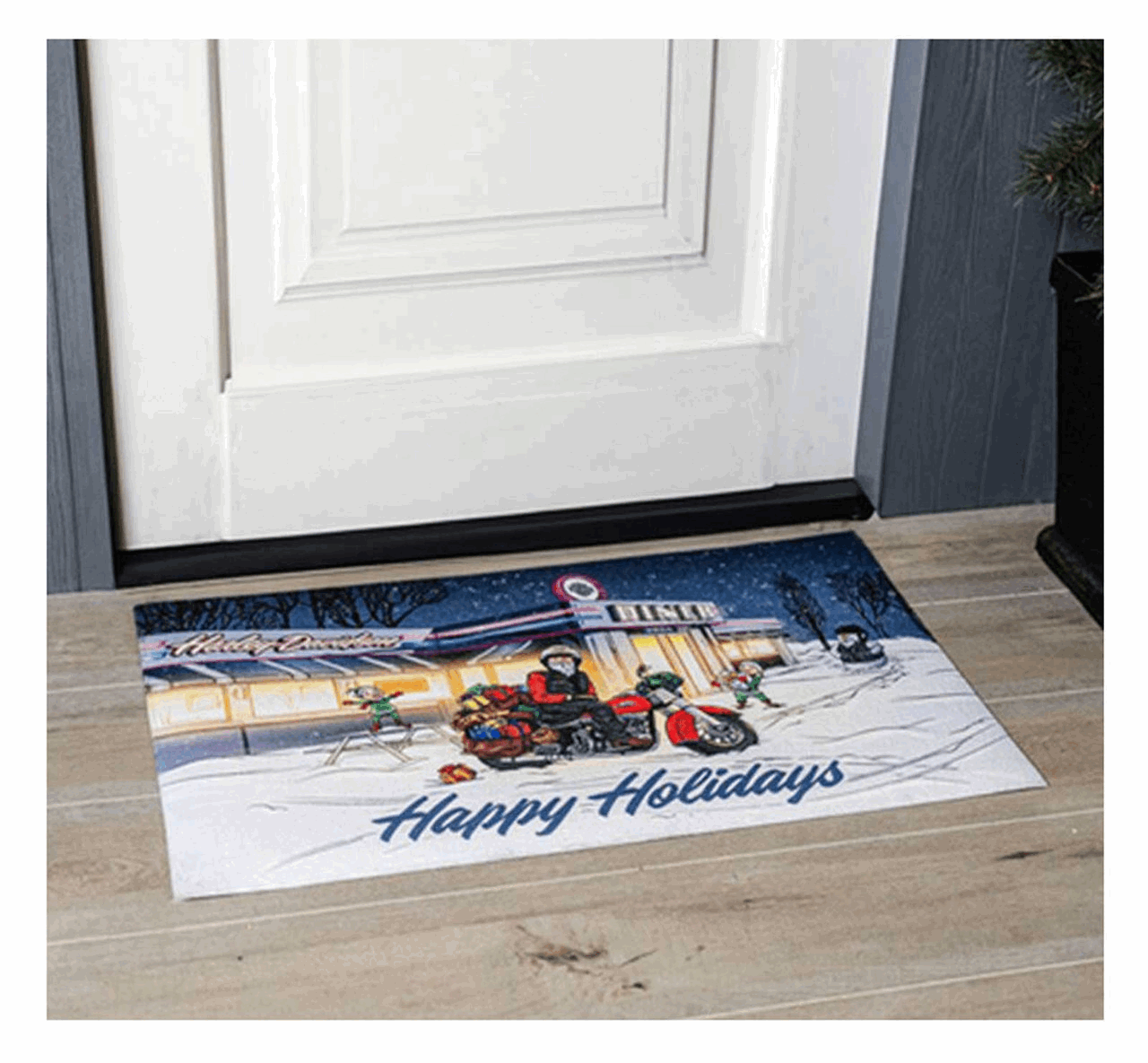 Harley-davidson Biker Santa Happy Holidays Entry Mat - Lazy Boyz As