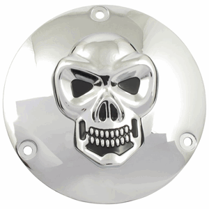 SKULL DERBY COVER 3-HOLE. CHROME 70-98 BIG TWIN