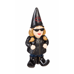 H-D Lady Biker Themed Polystone Garden Gnome